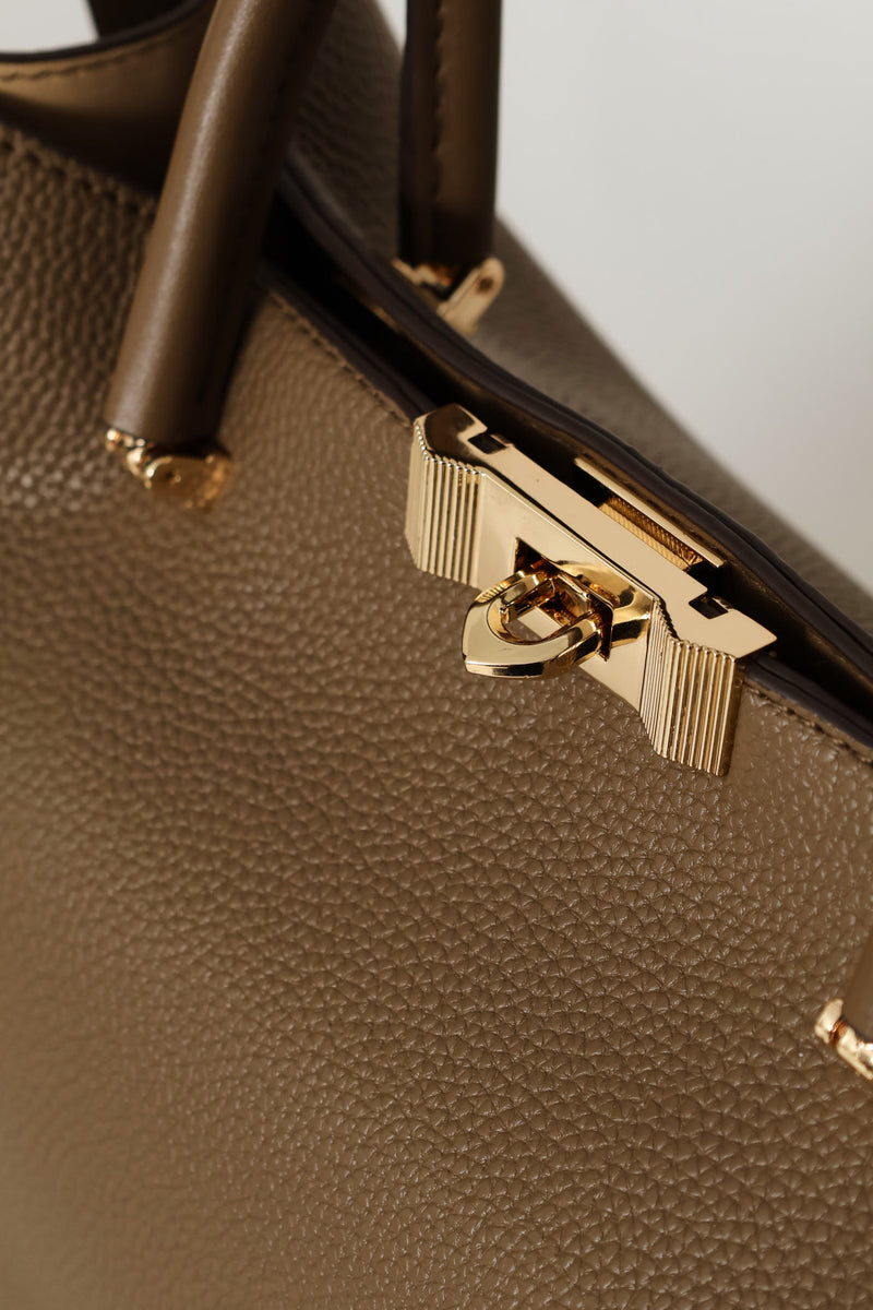 Top Handle Bag With Middle Compartment - Taupe