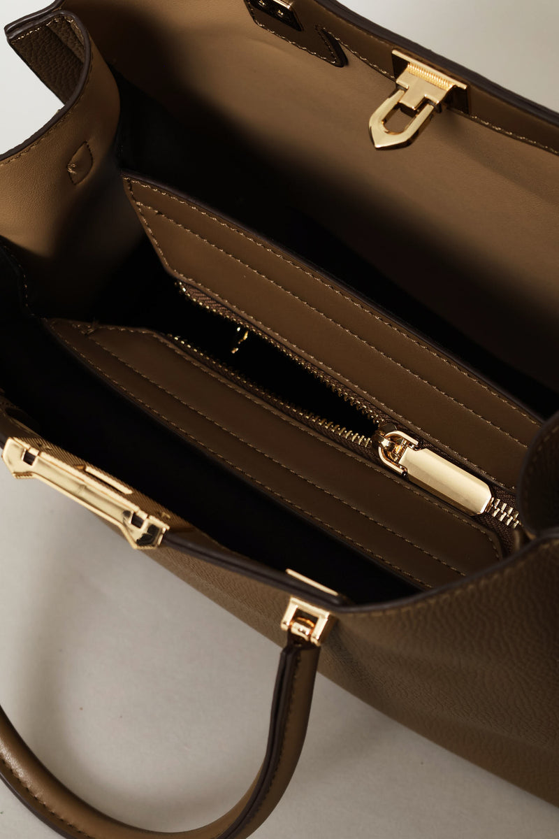 Top Handle Bag With Middle Compartment - Taupe