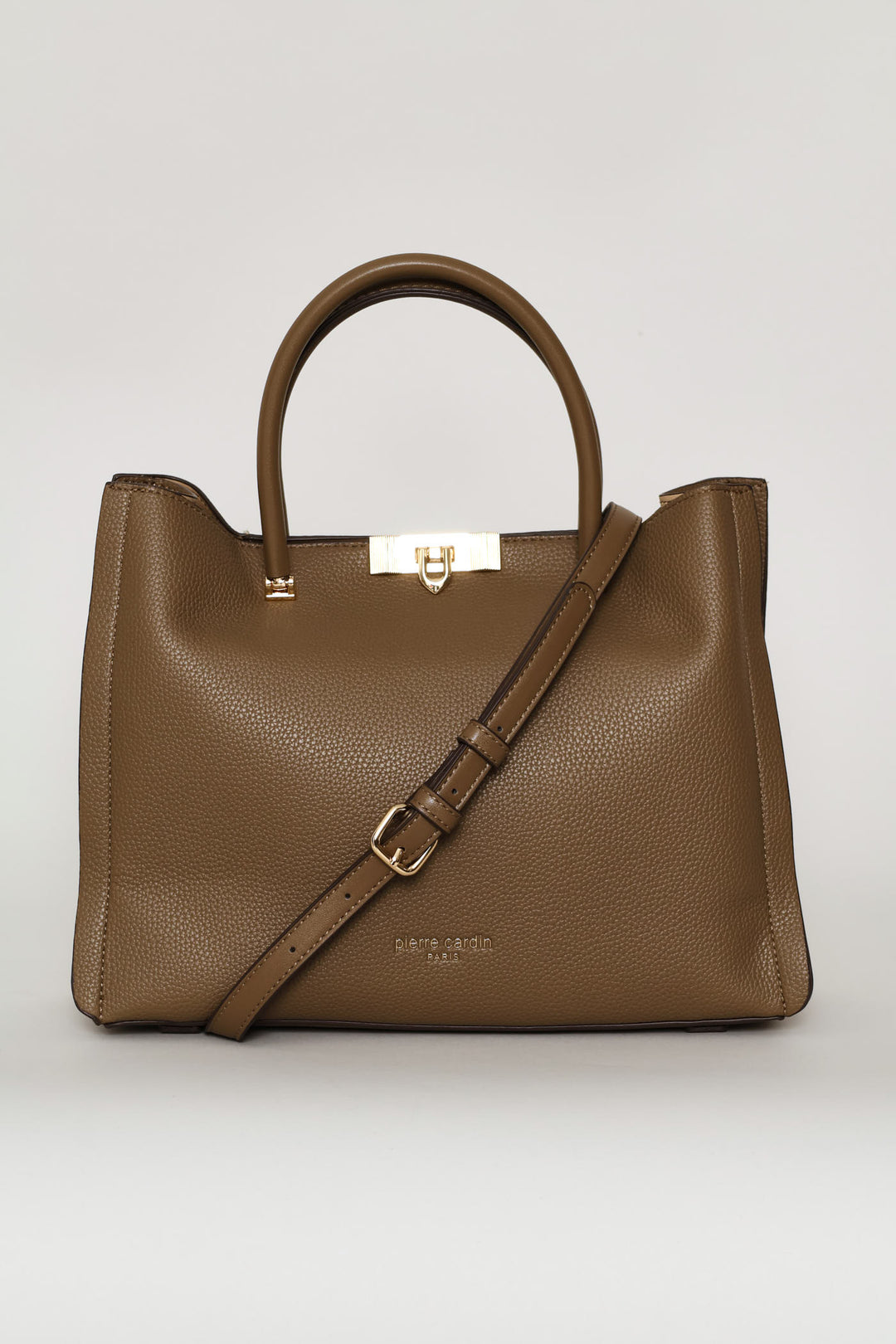 Top Handle Bag With Middle Compartment - Taupe