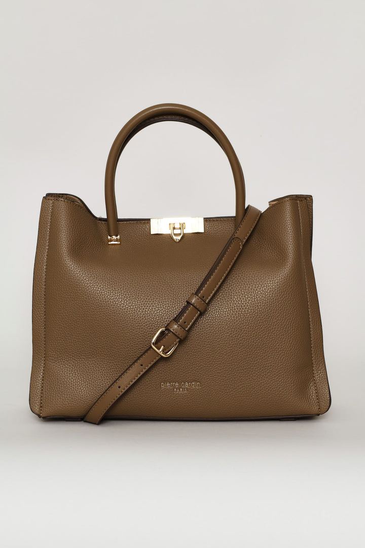 Top Handle Bag With Middle Compartment - Taupe
