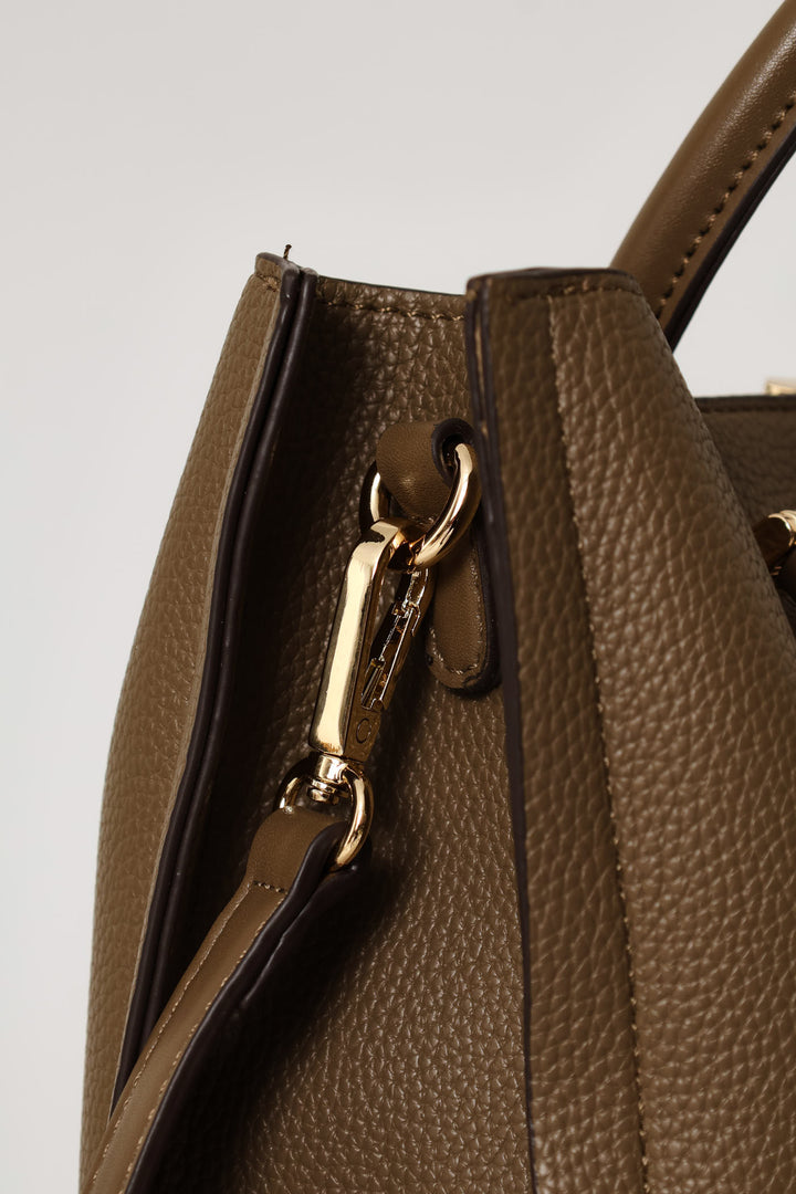 Top Handle Bag With Middle Compartment - Taupe