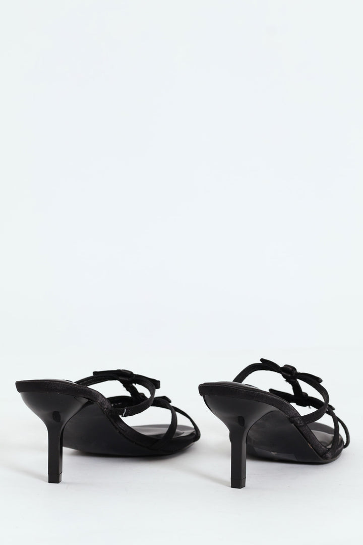 Dainty Bow Detail Kitten Heel Sandal - Black