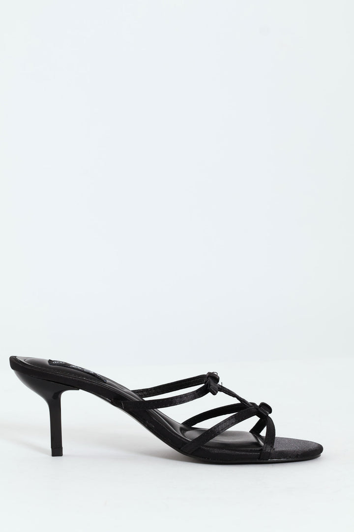 Dainty Bow Detail Kitten Heel Sandal - Black