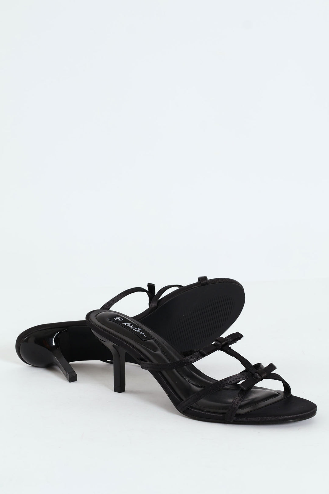 Dainty Bow Detail Kitten Heel Sandal - Black