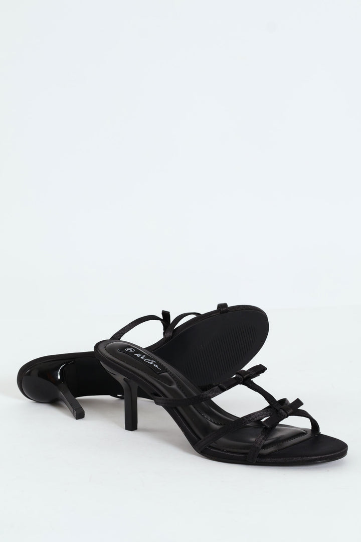 Dainty Bow Detail Kitten Heel Sandal - Black