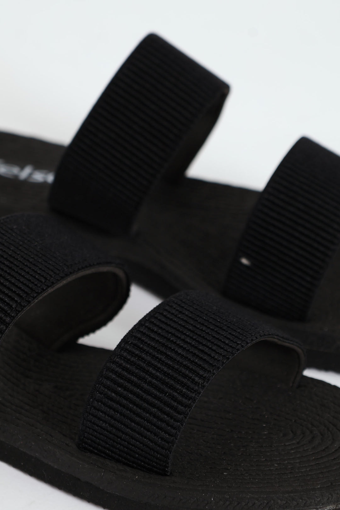 Double Elasticated Tape Mule Sandals - Black