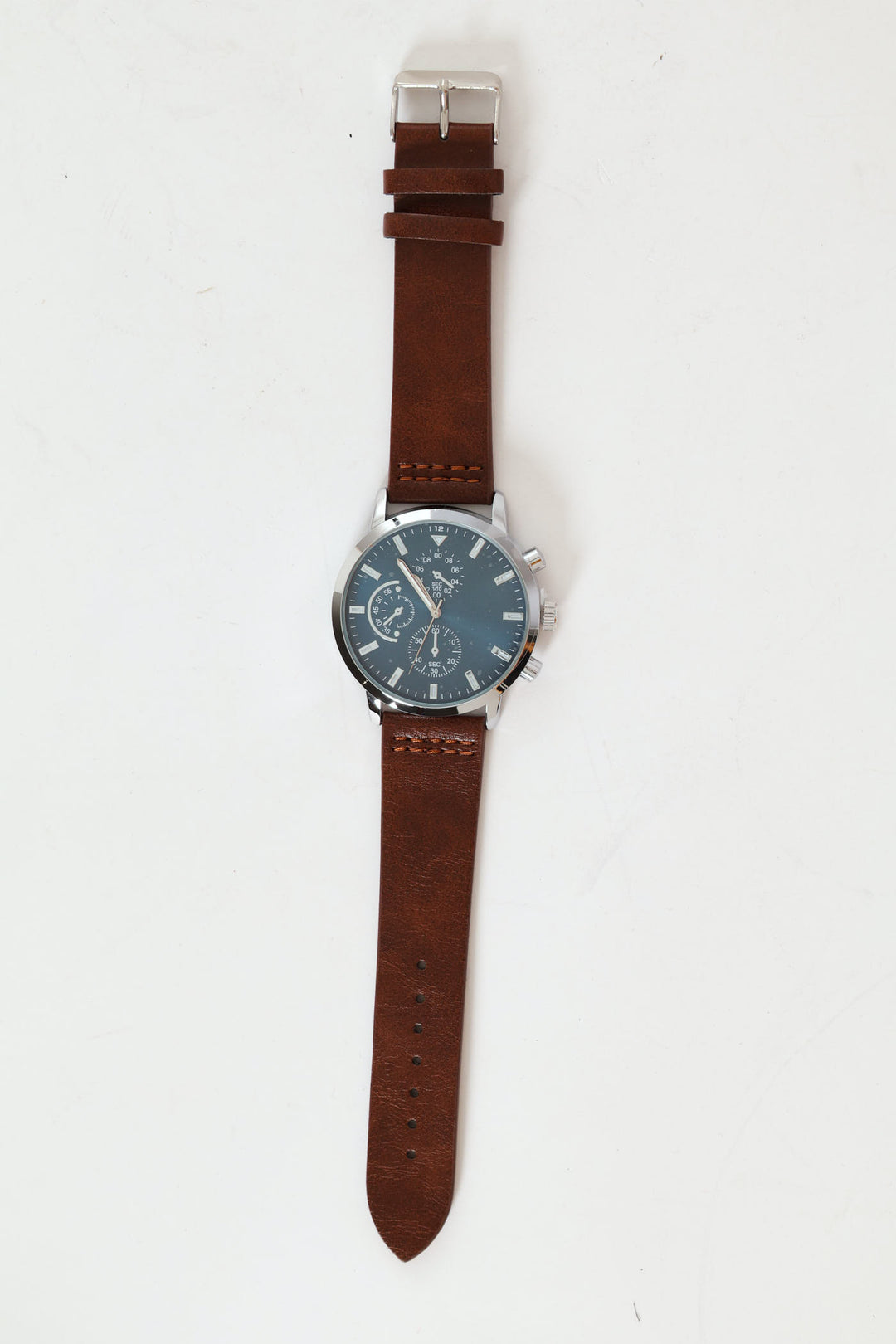 PU Blue Face Analogue Watch - Dark Brown