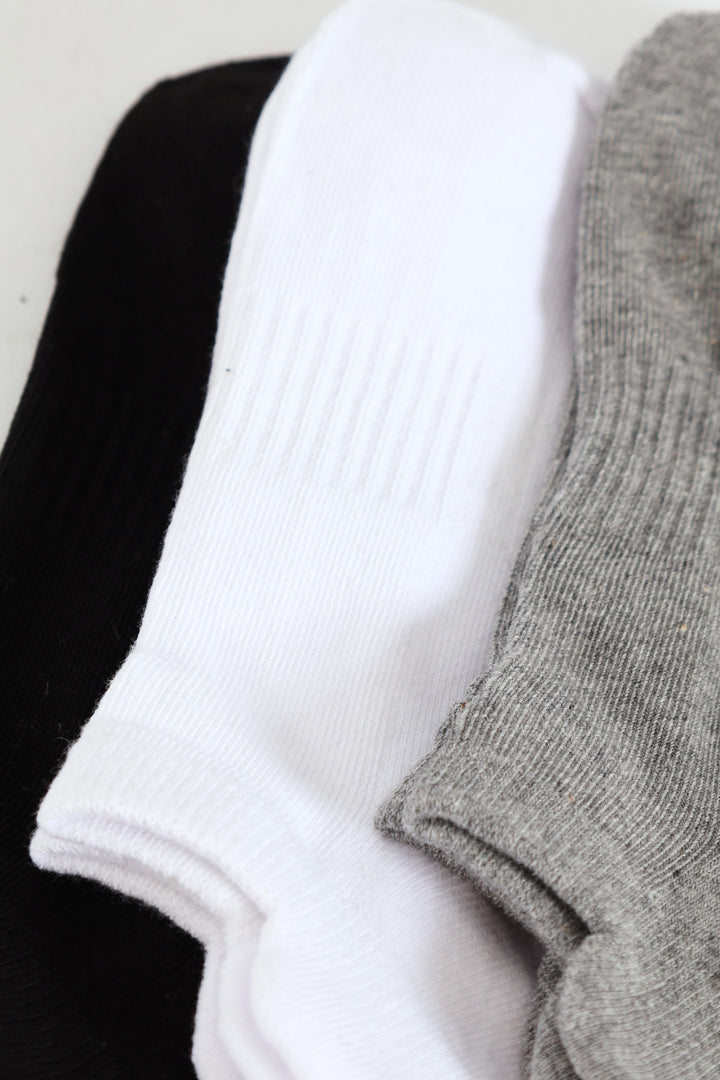 3 Pack Low Cut Sport Socks - White/Grey/Black
