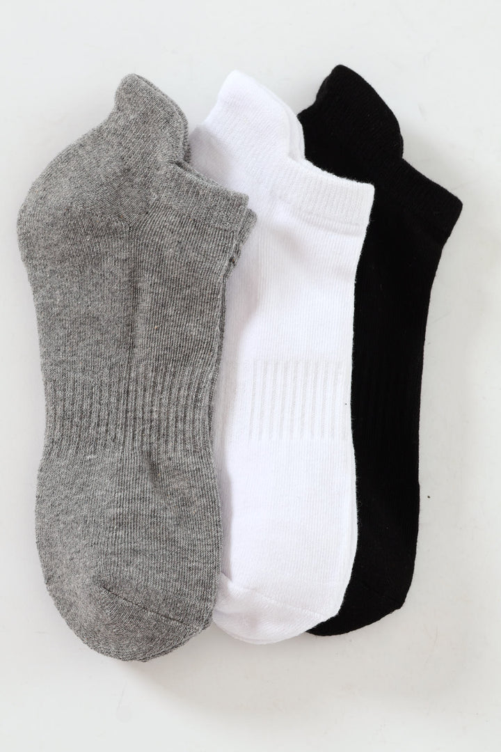 3 Pack Low Cut Sport Socks - White/Grey/Black