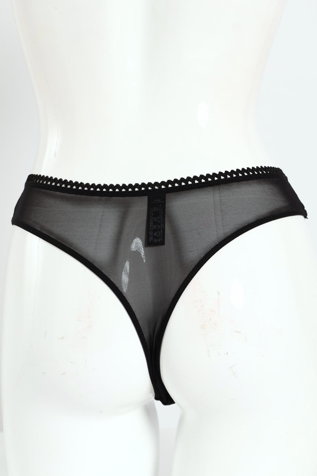 Lace & Mesh Thong Panty - Black