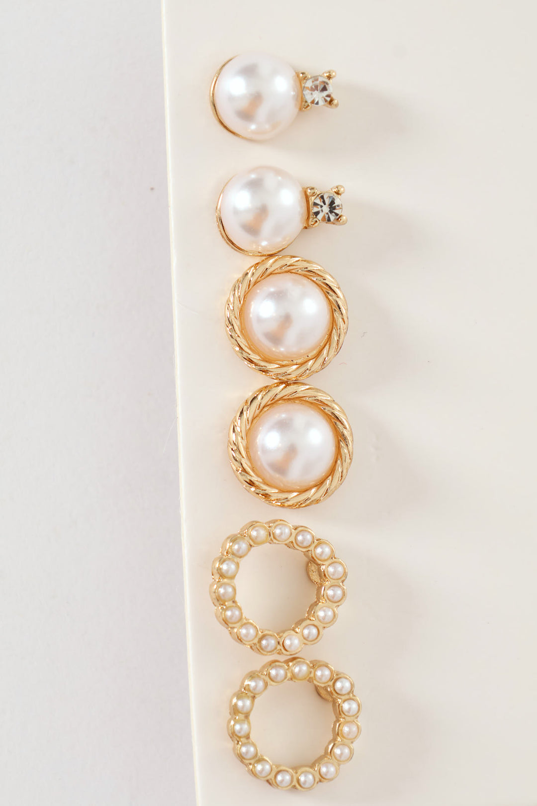 3 Pack Pearl Bead Stud Earrings - Gold