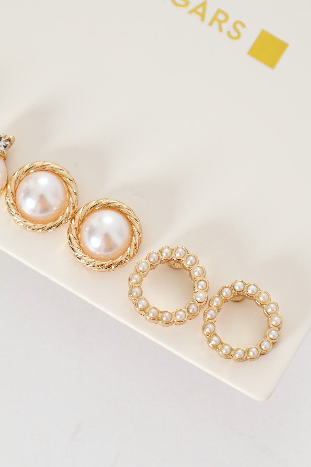 3 Pack Pearl Bead Stud Earrings - Gold