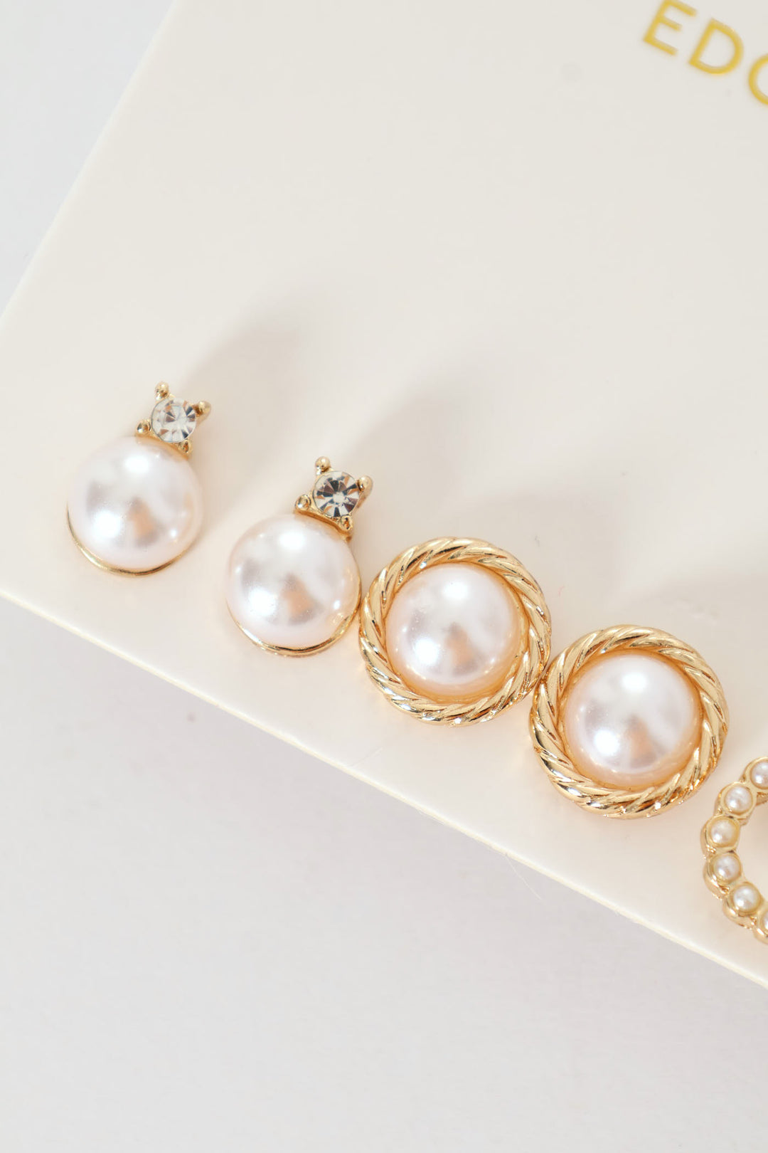 3 Pack Pearl Bead Stud Earrings - Gold