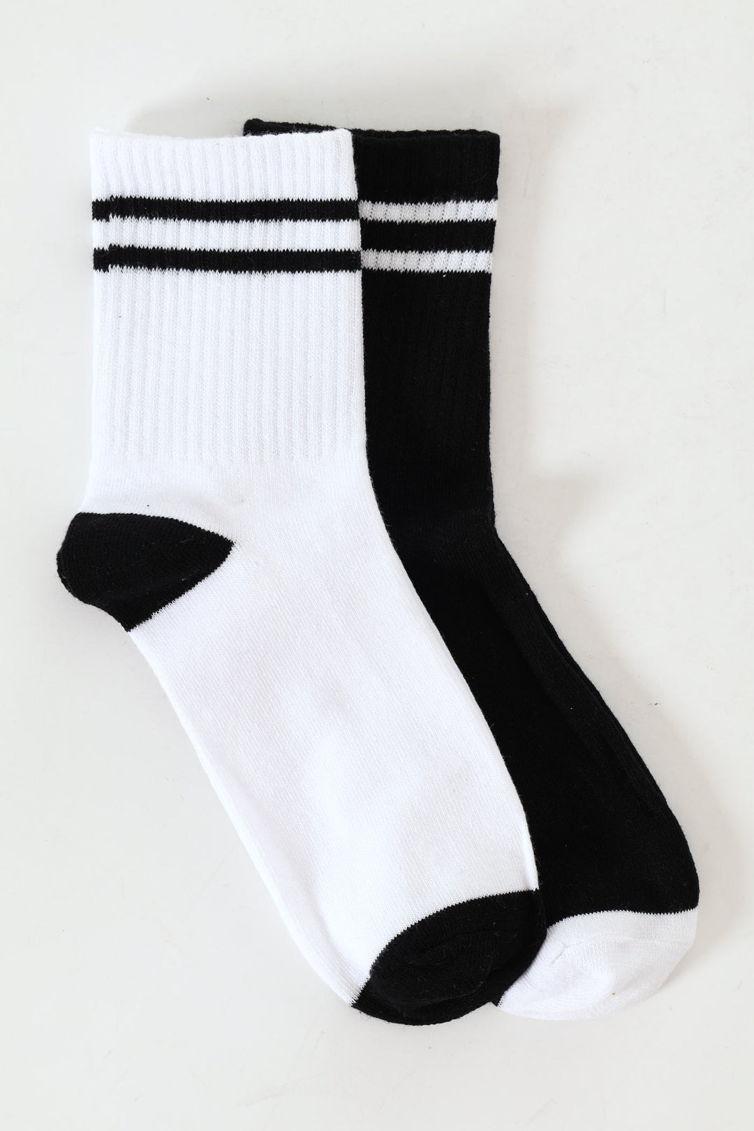 2 Pack Stripe Crew Socks - White/Black
