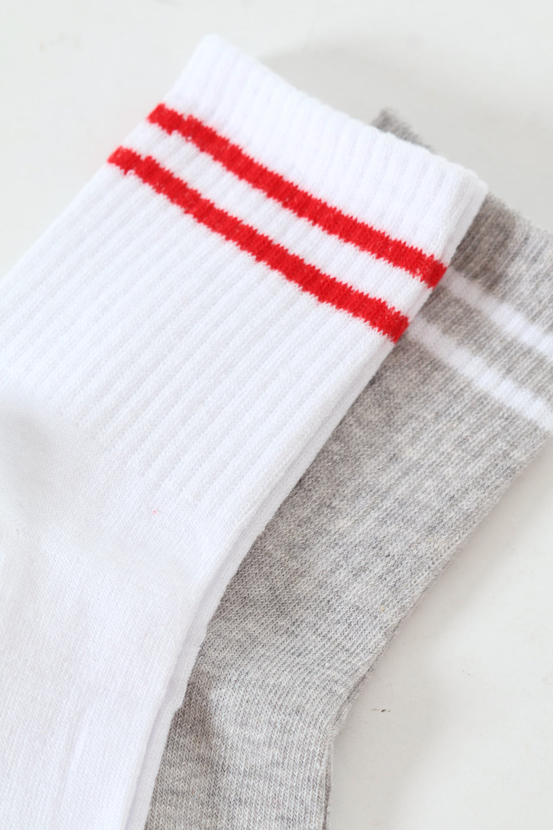 2 Pack Stripe Crew Socks - Grey Melange