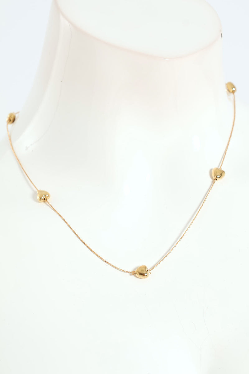 2 Pack Heart Necklace With Stud Earrings - Gold