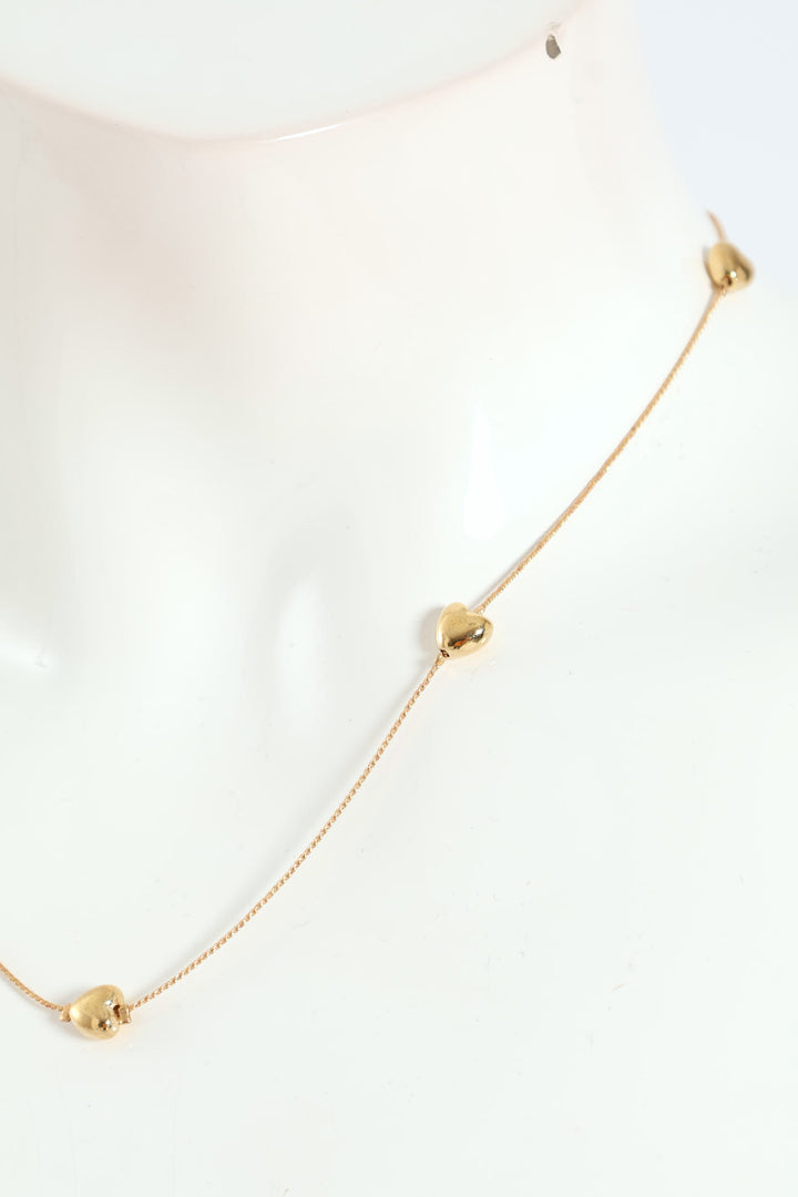 2 Pack Heart Necklace With Stud Earrings - Gold