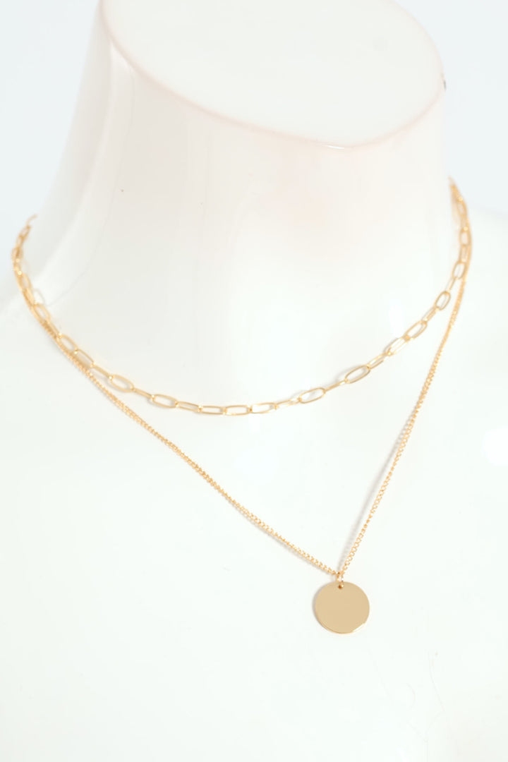 Double Layered Disc Pendant Necklace - Gold