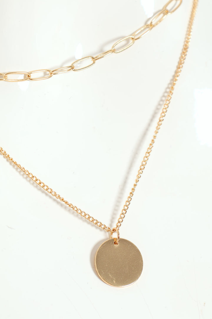 Double Layered Disc Pendant Necklace - Gold