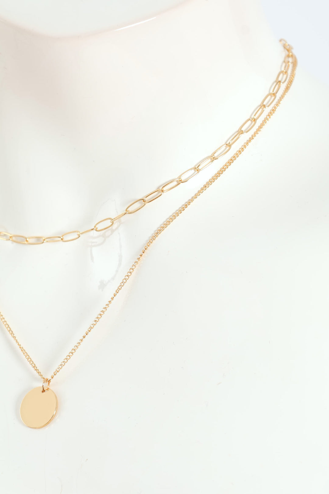 Double Layered Disc Pendant Necklace - Gold