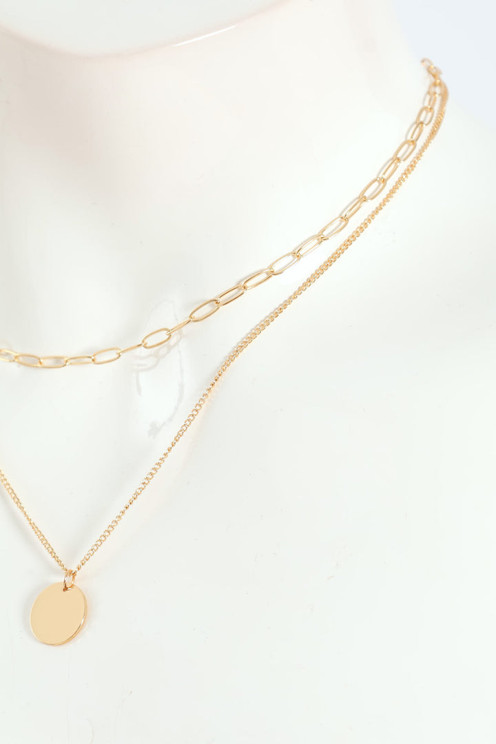 Double Layered Disc Pendant Necklace - Gold