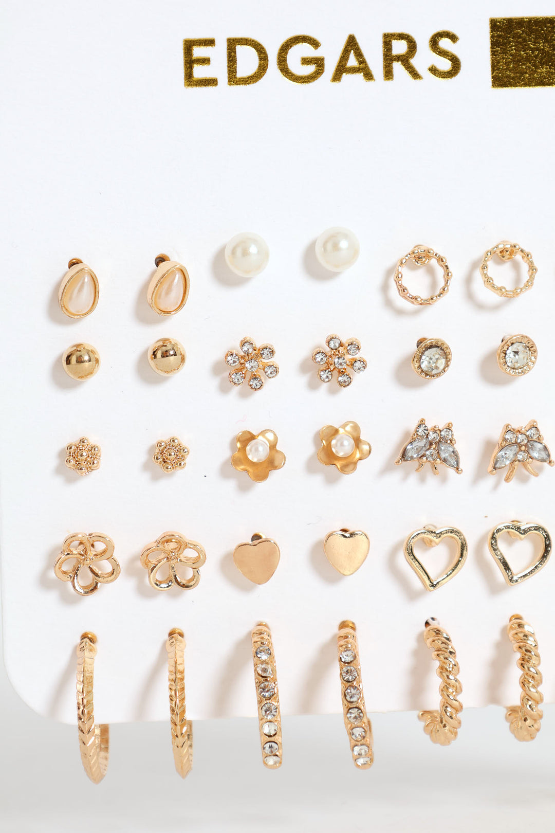 20 Pack Pearl Bead Floral Small Hoop Earrings - Gold