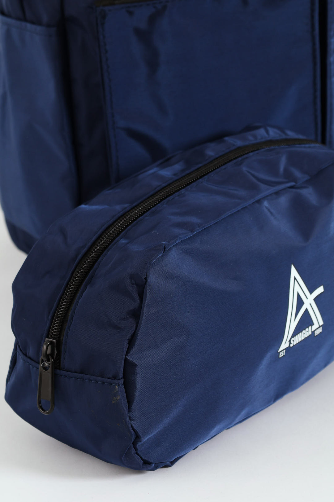 Double Front Pocket Nylon Backpack With Pencil Case - Navy