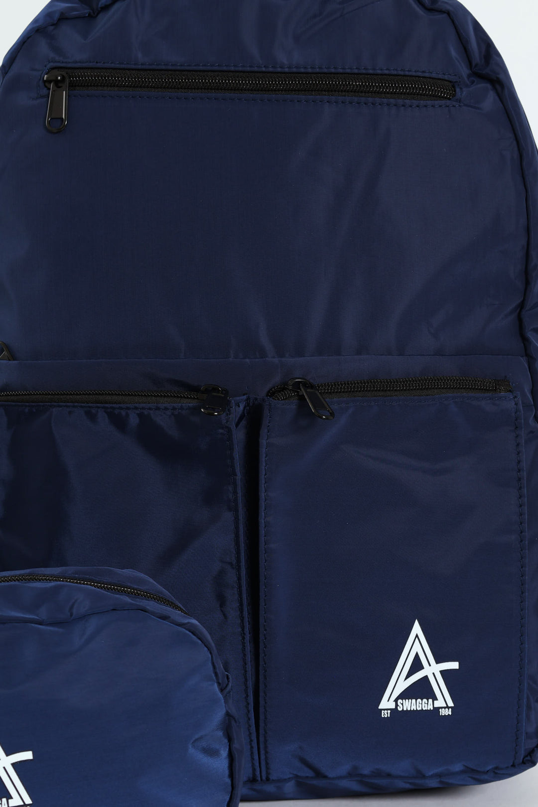 Double Front Pocket Nylon Backpack With Pencil Case - Navy