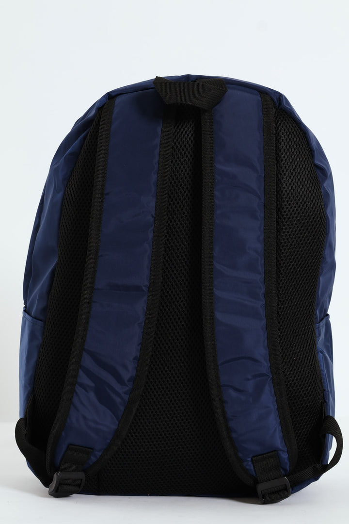 Double Front Pocket Nylon Backpack With Pencil Case - Navy