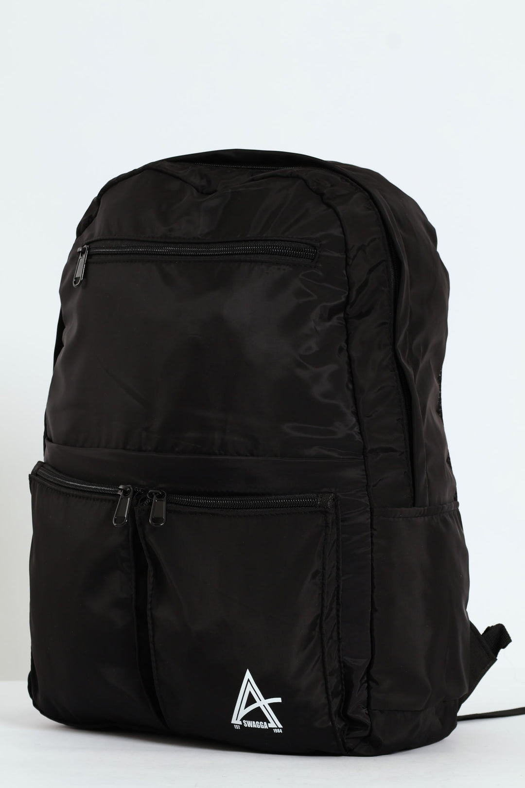 Double Front Pocket Nylon Backpack With Pencil Case - Black
