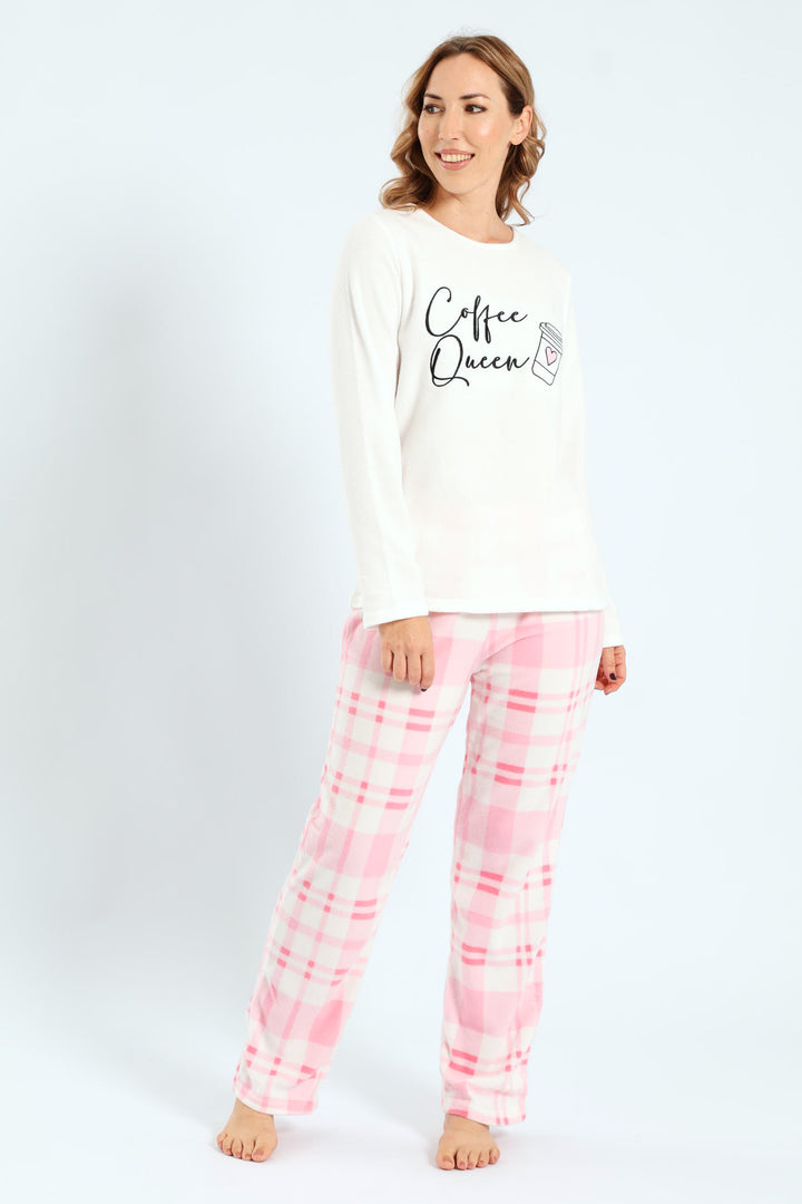 Polar Fleece Coffee Queen Sleep Set - White