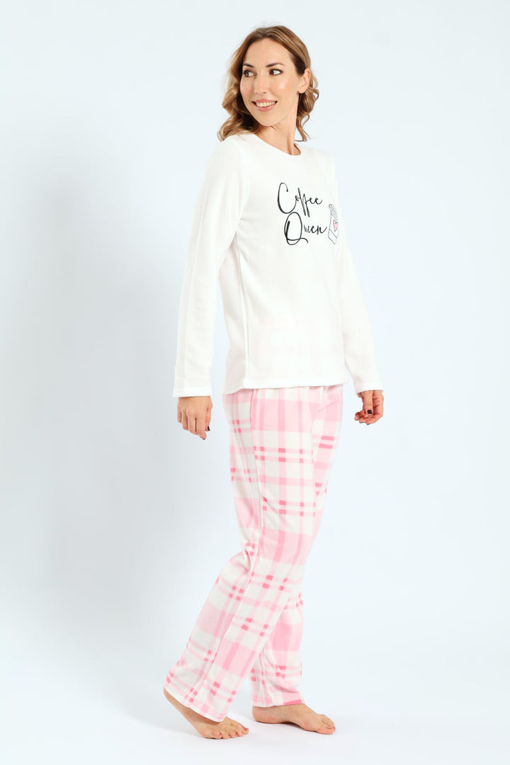 Polar Fleece Coffee Queen Sleep Set - White