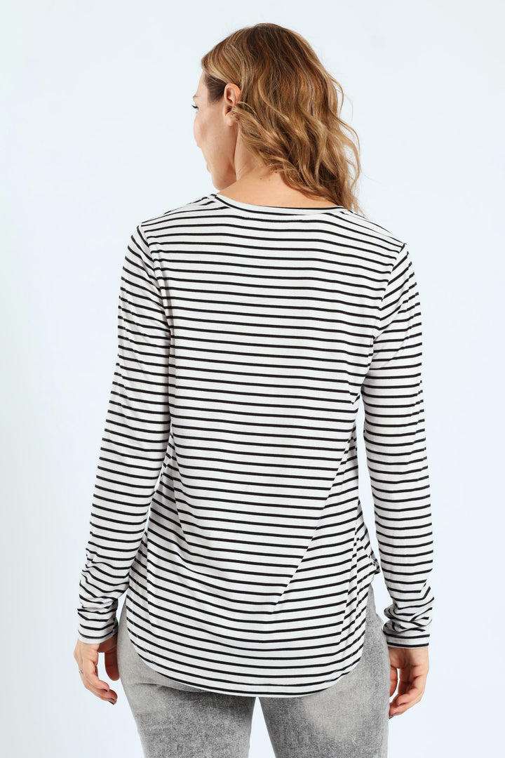 Stripe Pocket Crew Top - Black/Grey