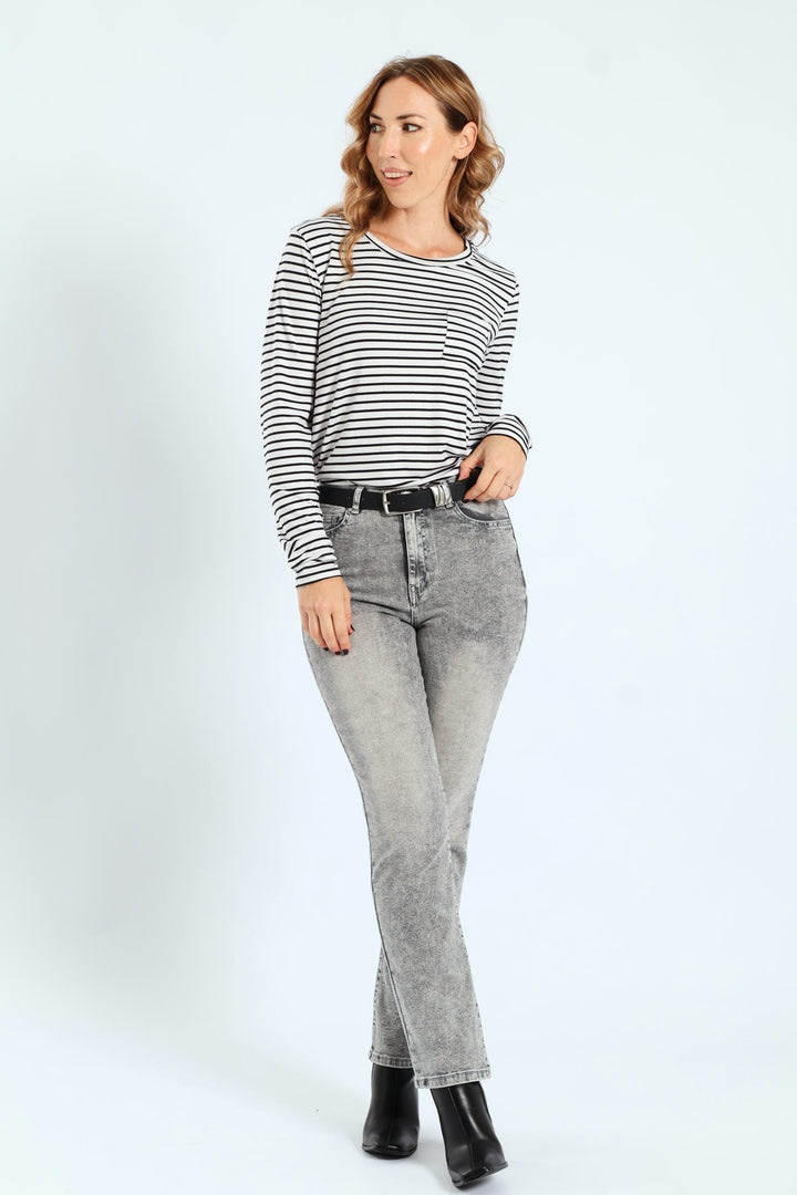 Hi-Rise Belted Straight Leg Denim - Salty Grey