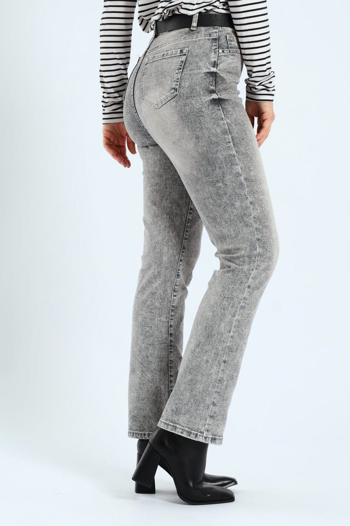 Hi-Rise Belted Straight Leg Denim - Salty Grey