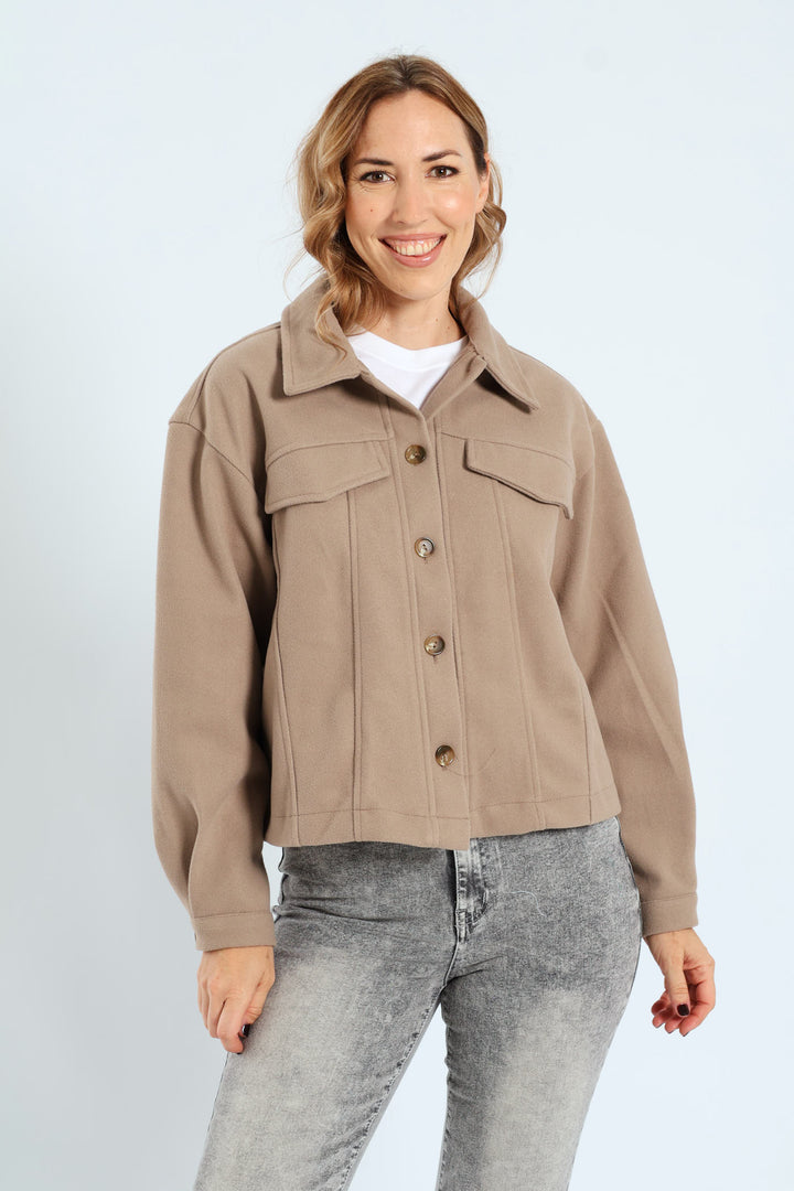 Utility Pocket Melton Trucker Jacket - Oatmeal Melange