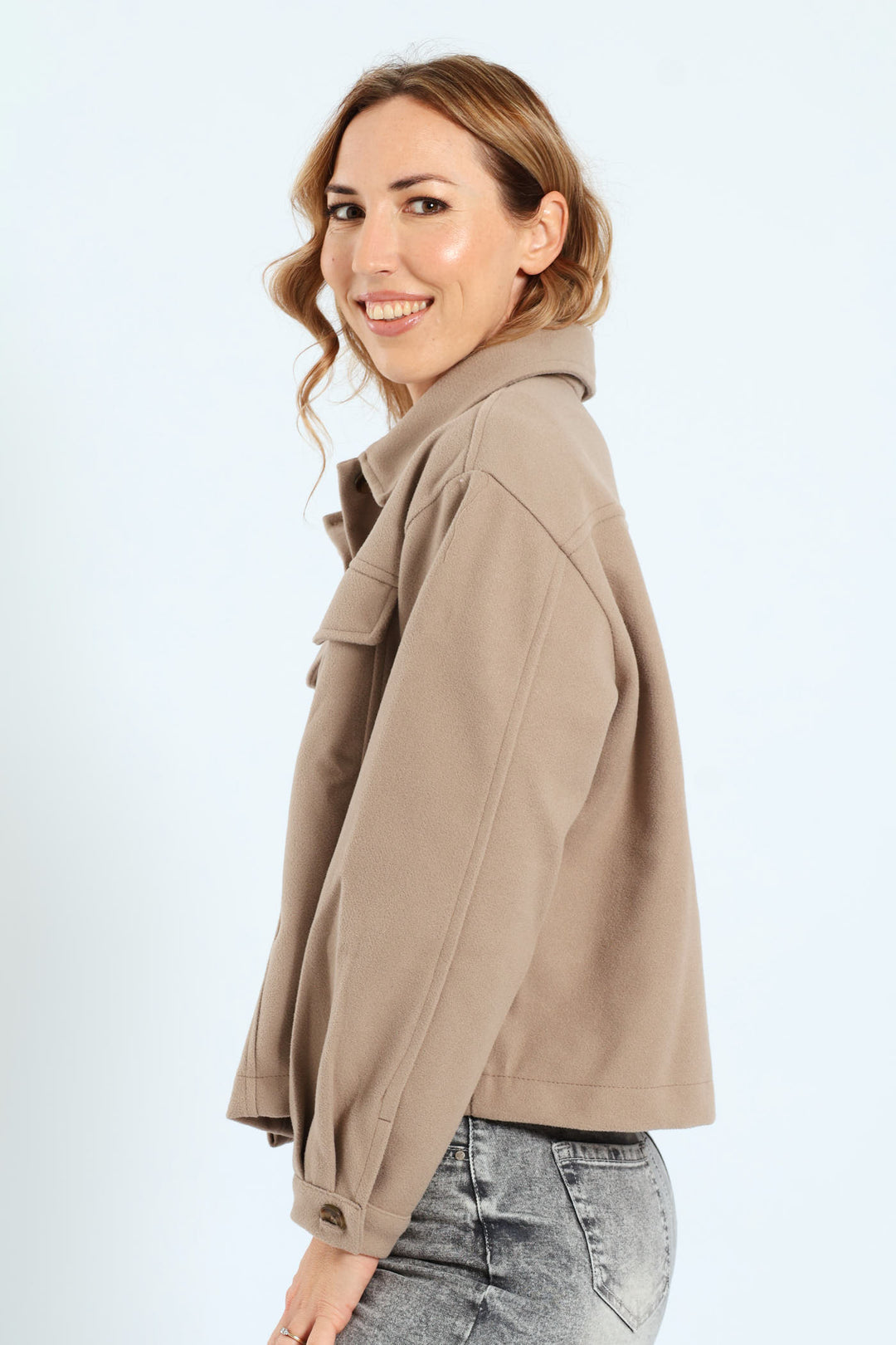 Utility Pocket Melton Trucker Jacket - Oatmeal Melange