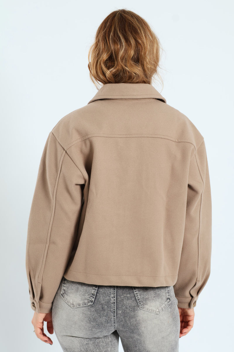 Utility Pocket Melton Trucker Jacket - Oatmeal Melange