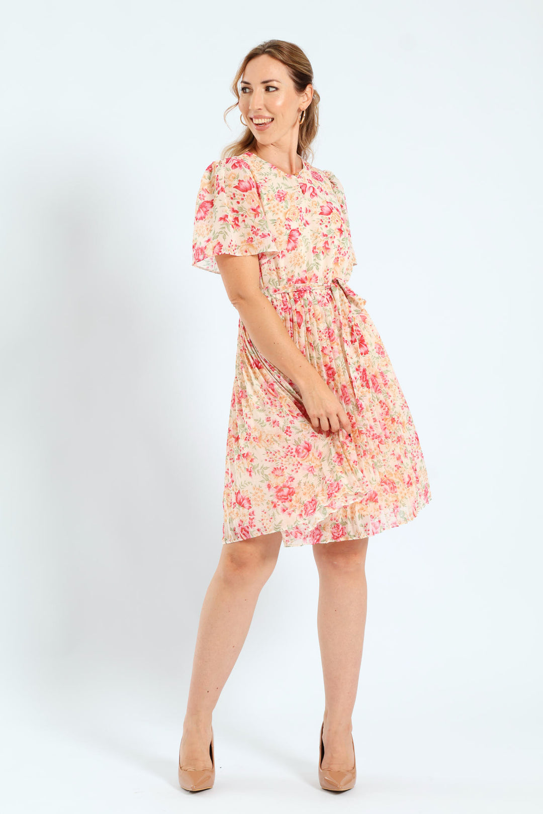 Pleated Keyhole Tea Dress