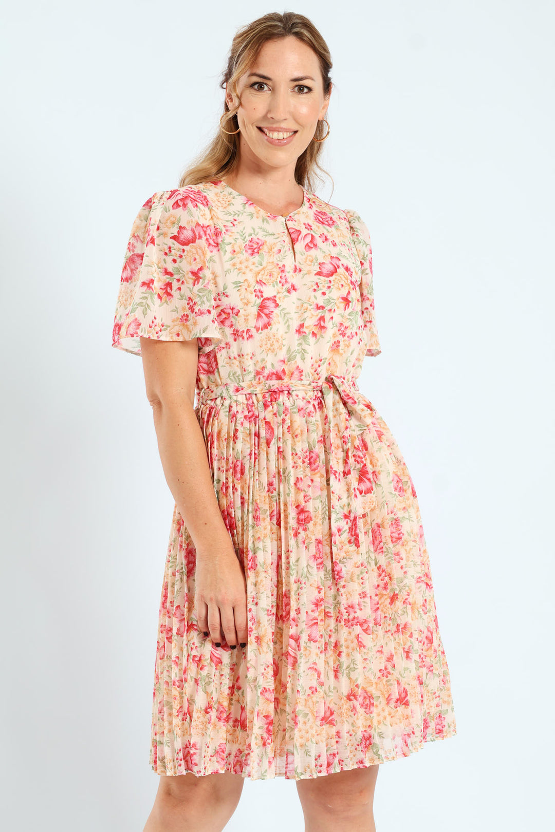 Pleated Keyhole Tea Dress