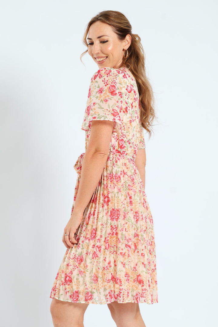 Pleated Keyhole Tea Dress