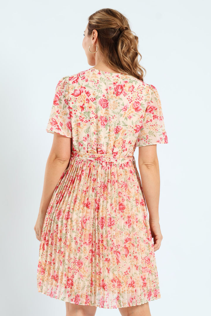 Pleated Keyhole Tea Dress