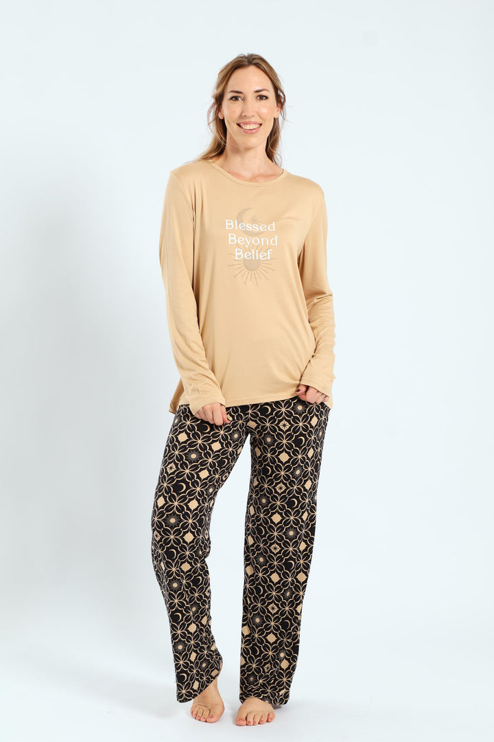 Soft Touch Long Sleeve Top & Pants Set - Light Brown