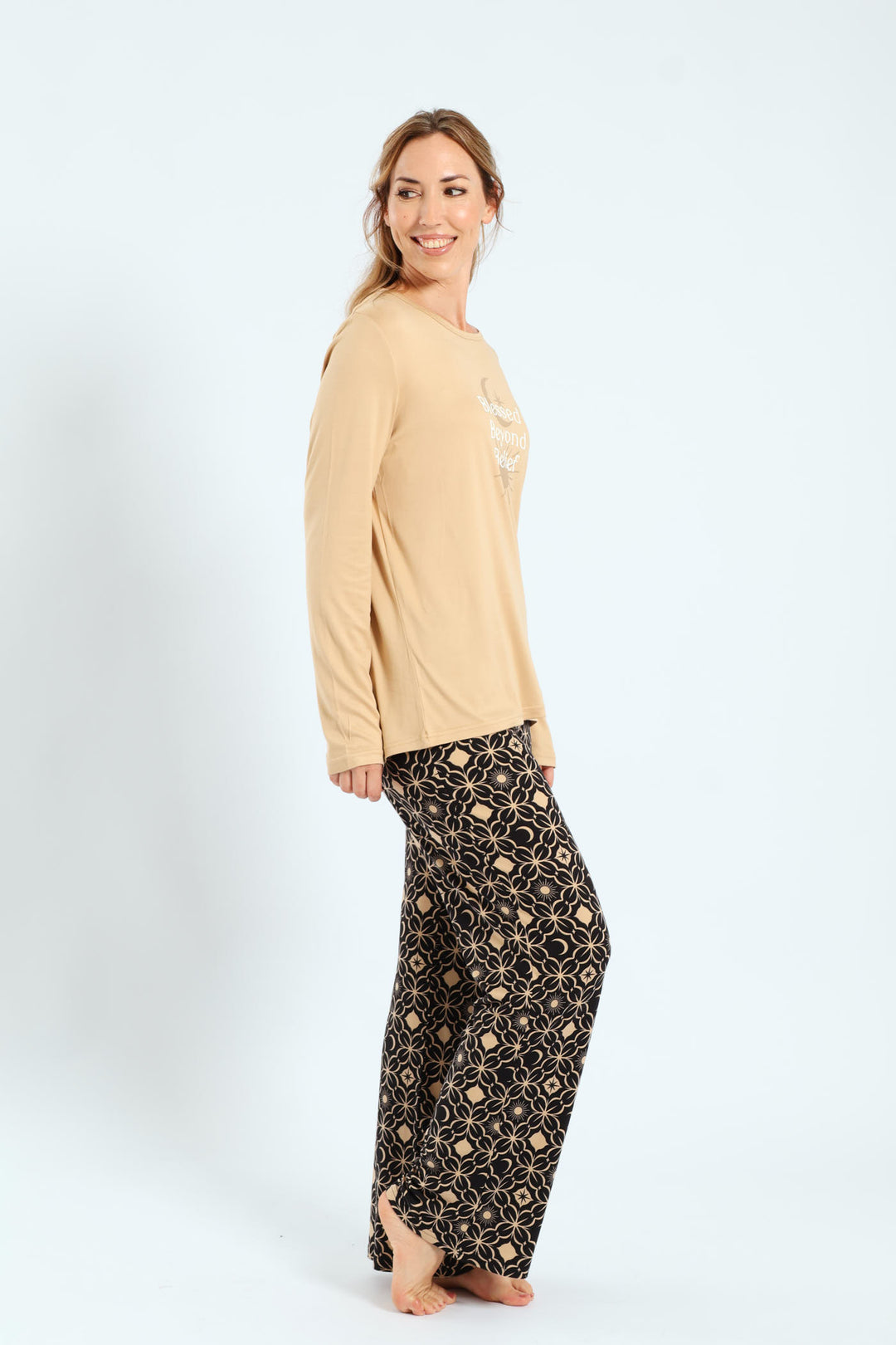 Soft Touch Long Sleeve Top & Pants Set - Light Brown