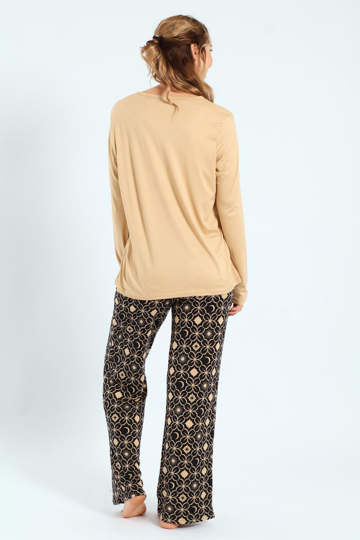 Soft Touch Long Sleeve Top & Pants Set - Light Brown