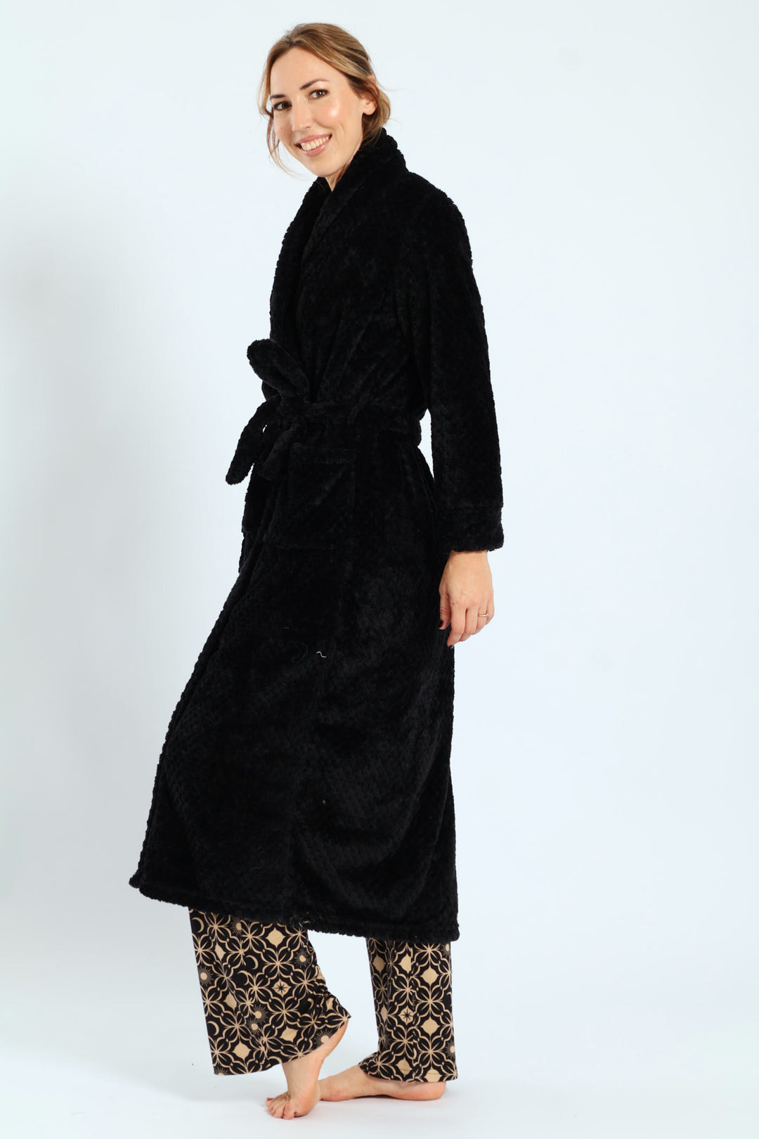 Waffle Textured Gown - Black