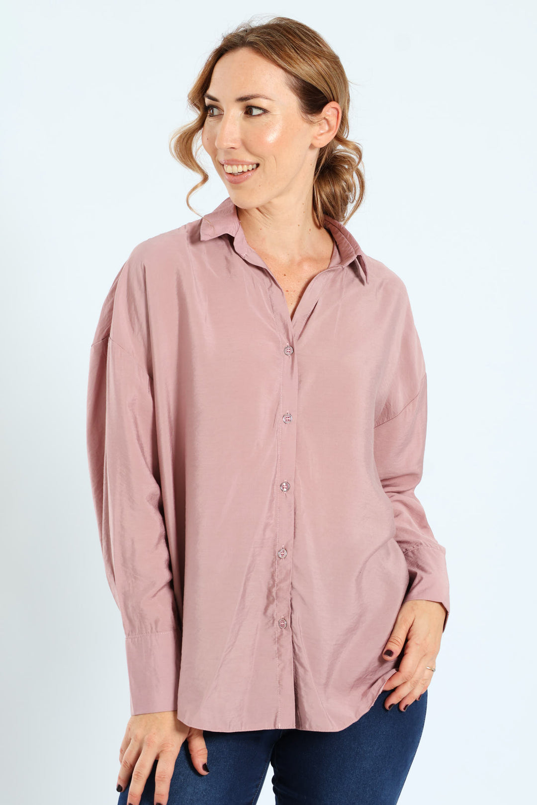 Peach Finish Relaxed Shirt With Cuff Detail - Mauve