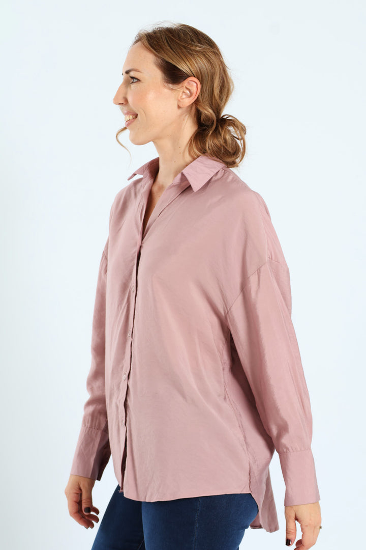 Peach Finish Relaxed Shirt With Cuff Detail - Mauve