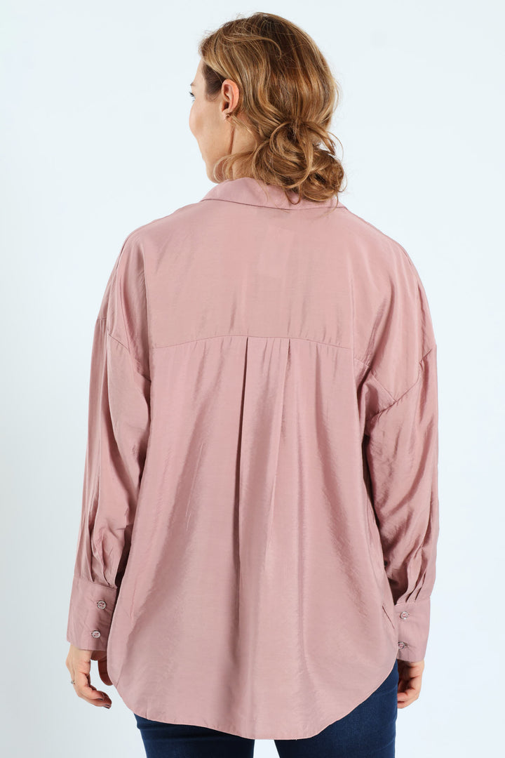 Peach Finish Relaxed Shirt With Cuff Detail - Mauve