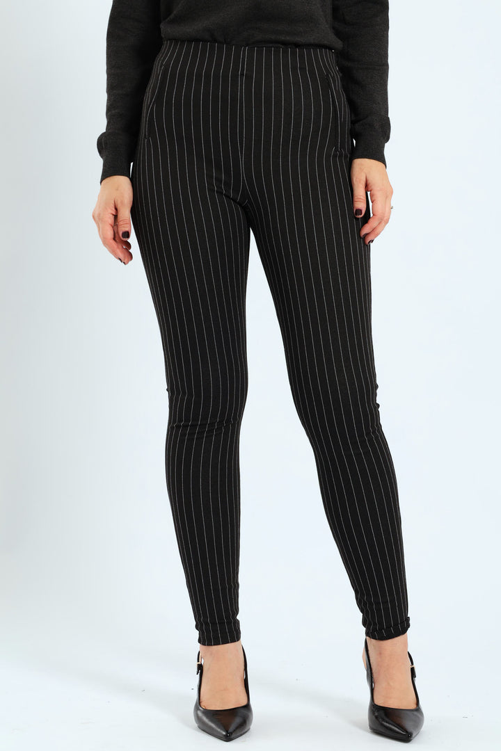 Pinstripe Ponte Skinny Pants - Black/Grey